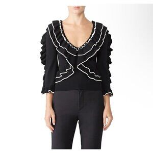 Ronny Kobo Shiva ruffles sweater, black white trims, Size M D37